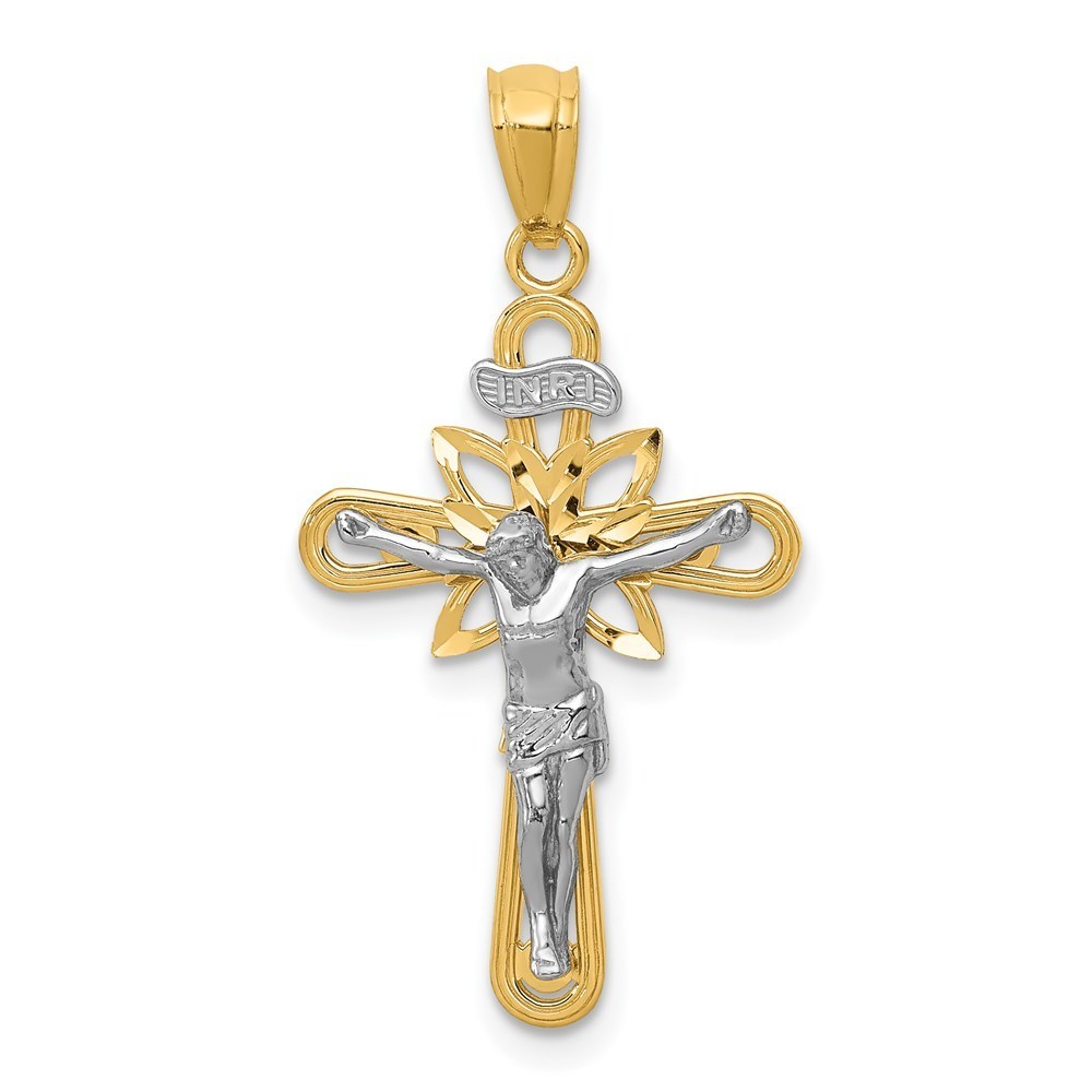 Million Charms 14k Gold Two-Tone W/Rhodium Small Passion Crucifix Pendant